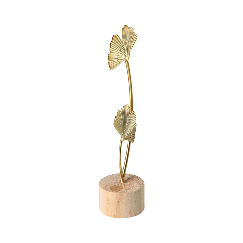 Wooden Base Nordic Style Iron Arts Crafts Ginkgo Leaf Ornaments Desktop Ornaments Leaves Sculpture