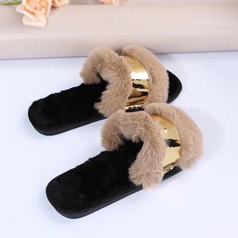 Fashion Women Fashion Slippers New Fashion Metal Flat Cotton Slippers Non Slip Warm Shoes Comfortable Home Slides Women Zapatos De Mujer