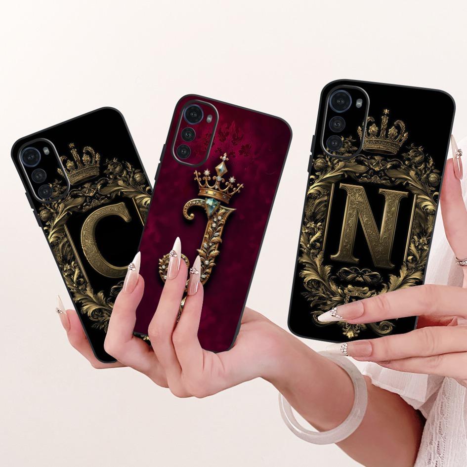 For Motorola Moto E32 E32s Case Luxury Crown Initial Letters Soft Silicone Protective Cover For Motorola MotoE32 MotoE32s Bumper