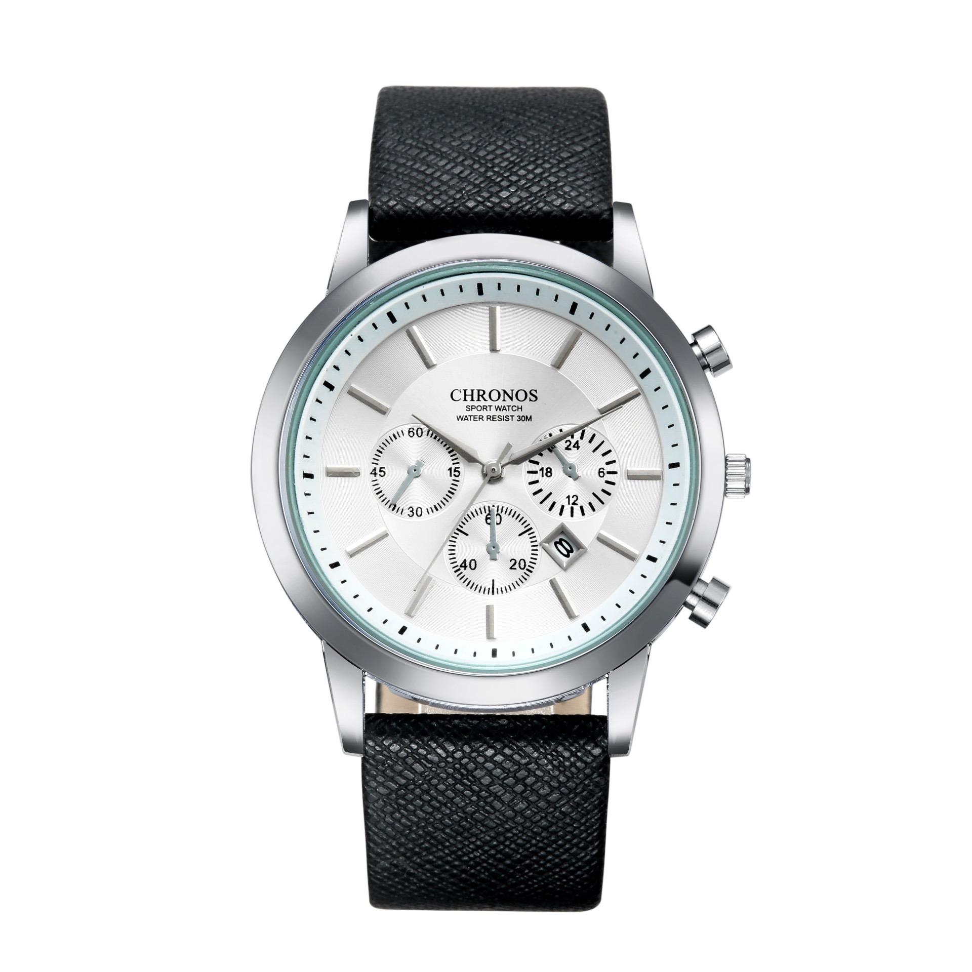 Брендовые часы CHRONOS, мужские часы, лучшие роскошные мужские часы, спортивные часы с автоматической датой белый
