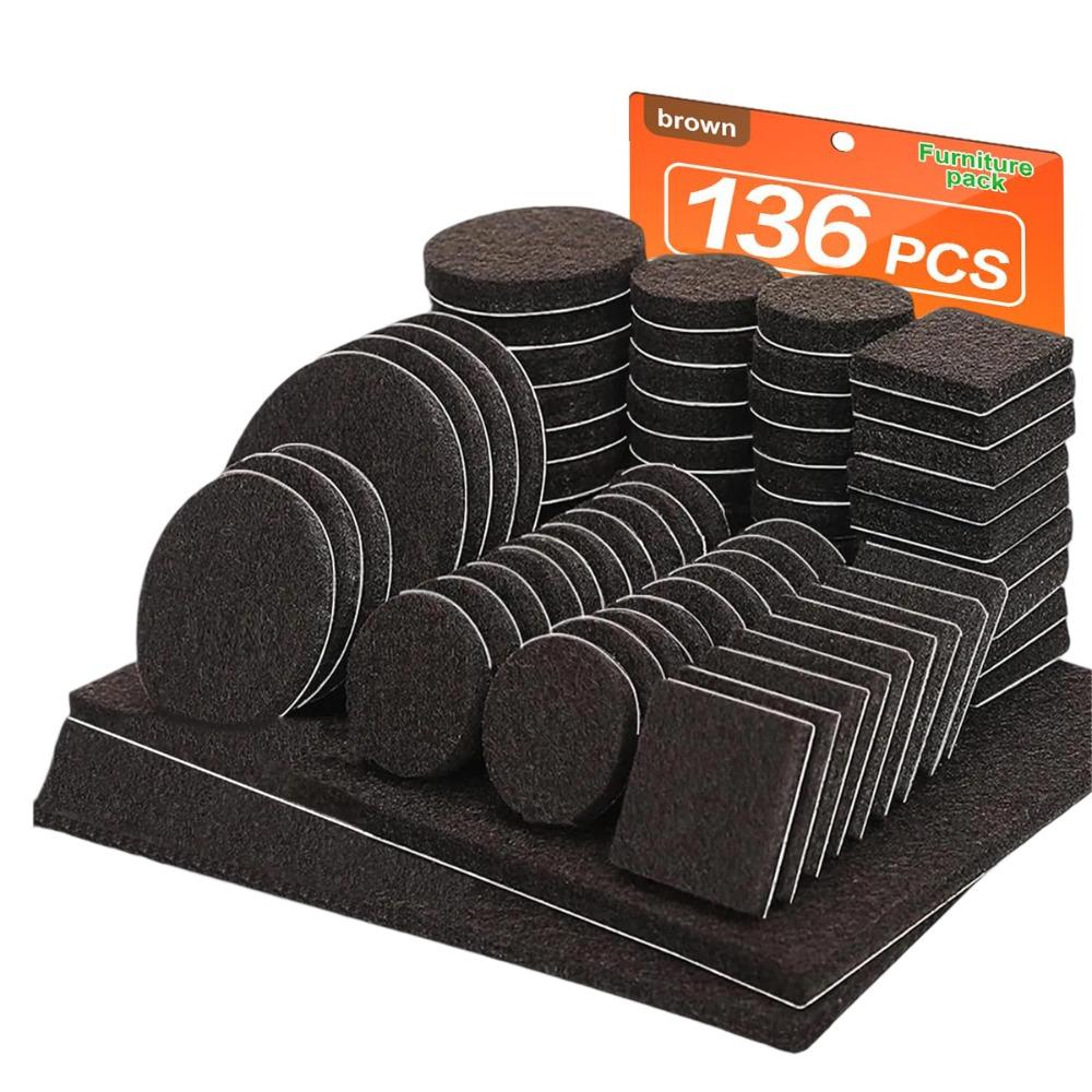

136/300 шт. Различные размеры Войлочные мебельные накладки Защита пола от царапин Мебельные накладки Ножки стула Brown 136 Pcs