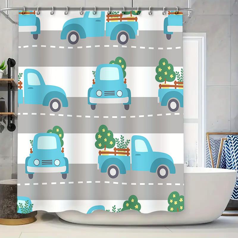 

Modern Blue Truck Print Shower Curtain Waterproof Bath Room Decor Home Decoration Set 3D Printed Bathroom Curtains For Kids Boy W60H190(CM)-1 Pcs