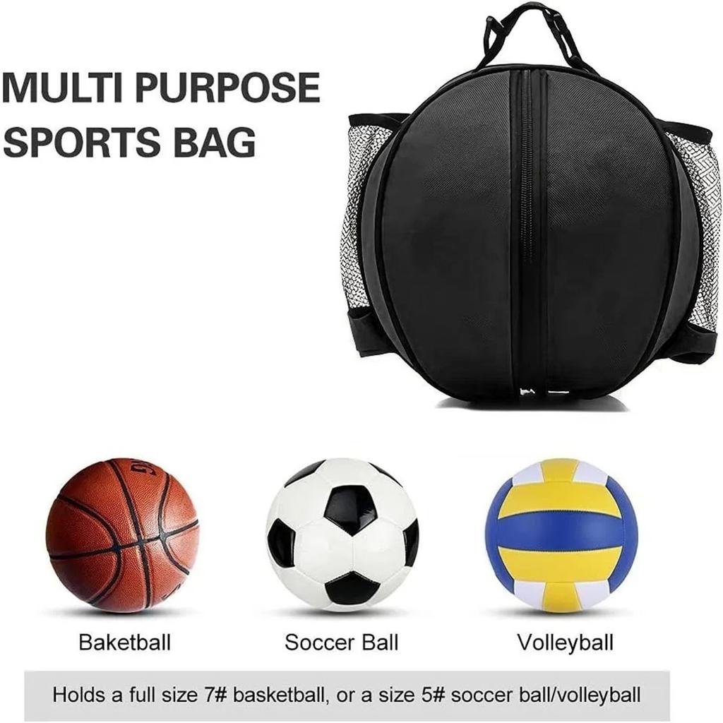 Basketball Bag Oxford Cloth Wear Resistant 1 Shoulder Ball Bag with Mesh Pocket for Outdoor Sports Black