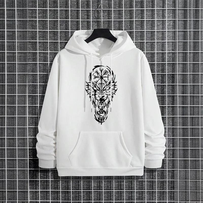 Ancient Wolf Totem Print Mens Hoodies Urban Streetwear Fashion Hip Hop Hooded Sweatshirt Male Trendy Casual Hoody Autumn Winter