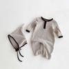 Baby Boy Autumn Rib Knit Long Sleeve Romper - Solid Color Newborn Onesie