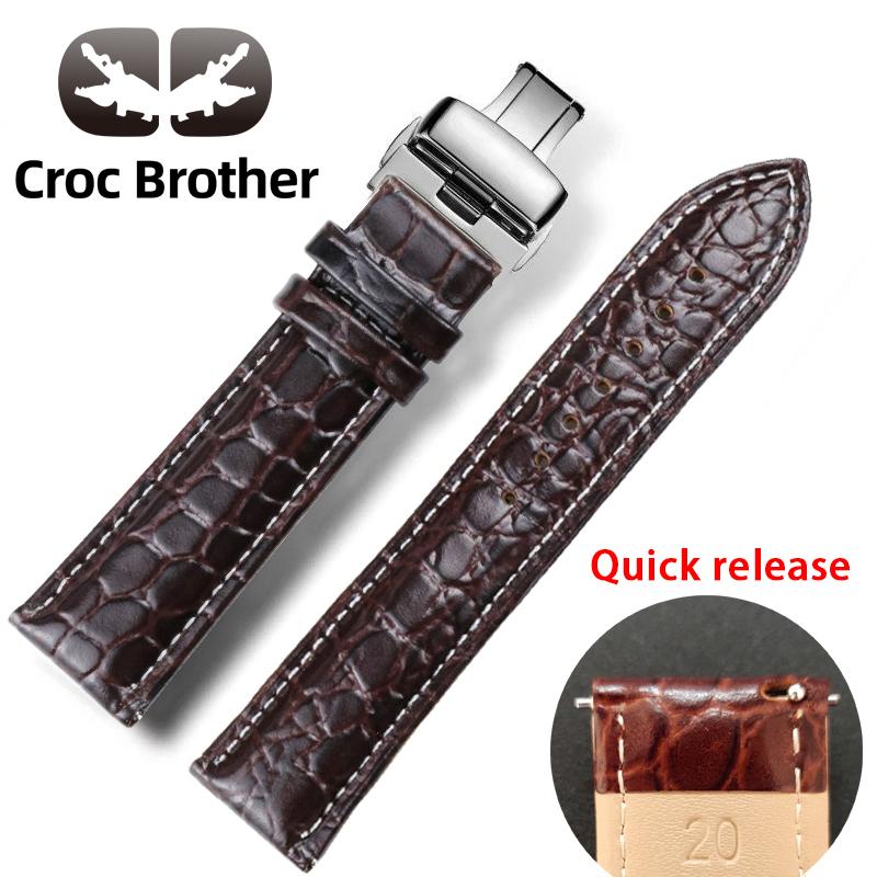 Free Shipping Real  Cow Leather   Quick Release   Watch  20mm  22mm  Crocodile  Strap  Croc Leather   Genuine Strap