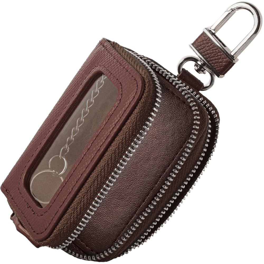 

[MERCOLEDi] Key Case Men s Smart Key Compatible Smart Key Case Holds 2 Genuine Leather Women s Clear Window Brown