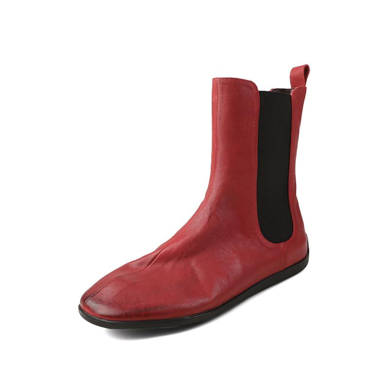 Fashion 2025 NEW Autumn Women Boots Genuine Leather Women Shoes Round Toe Flat Heel Shoes Retro Slip-on Ladies Shoes Modern Boots