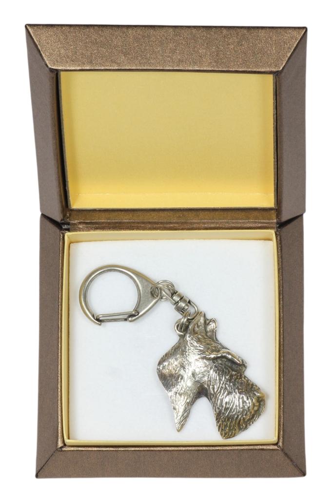 Scottish terrier, Aberdeen Terrier, Scottie - Silver-plated key ring with a dog in a gift box, handbag decoration, backpack pendant by Art-Dog brand