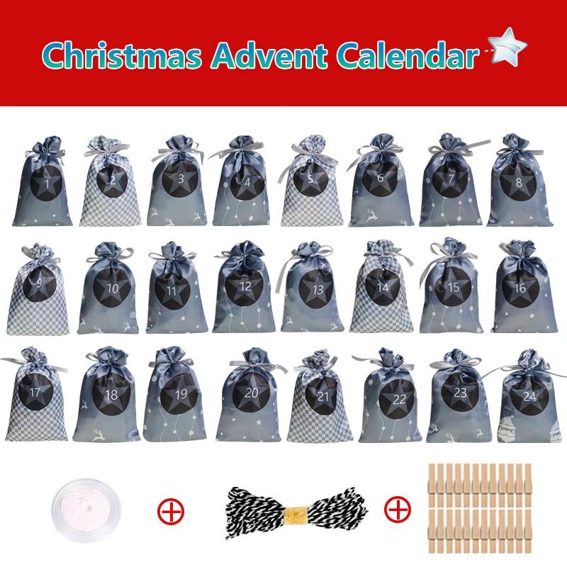 Christmas Decoration  Advent Calendar 24pcs Gift Bags Decoratie DIY Paper Stickers Wooden Ornament Xmas Navidad