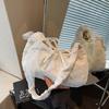 Pleated Strap Simple Canvas Handbag With Ribbon Large Capacity Bag Lace Shoulder Bag School