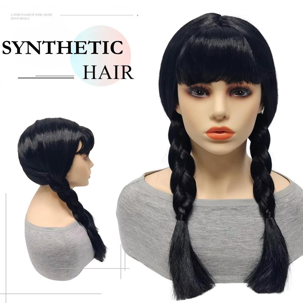 Wednesday Addams Cosplay Synthetic Wig for Halloween Christmas Anime Party April Fool's Day TV Series Inspired Costume Accessory