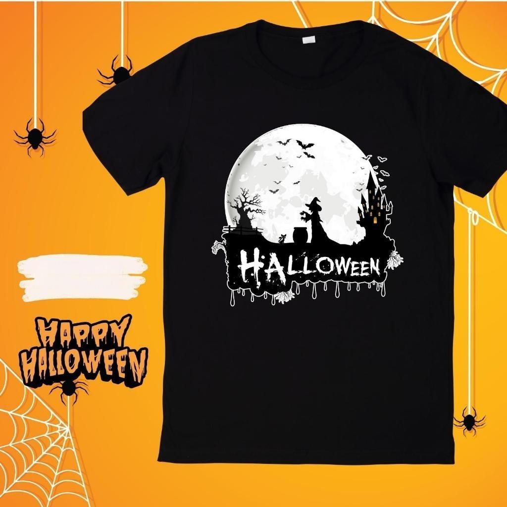 Halloween T-shirt Black Fabric Ghost Pattern Skull Zombie Pumpkin