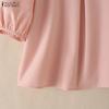 ZANZEA Blusa Casual da Donna a Manica Corta Girocollo Tinta Unita