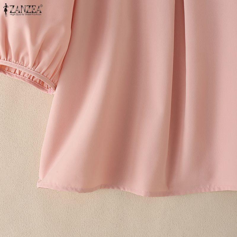 ZANZEA Blusa Casual da Donna a Manica Corta Girocollo Tinta Unita