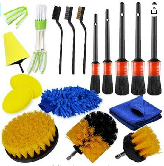 17-Piece Car Cleaning Drill Brush Set for Interior, Wheels & Crevices - European & American Style