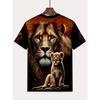 Men's Lion and Cub 3D Printed T-Shirt Casual Short Sleeve Crewneck Top Cool Animal King Family Graphic Tee Trendy Hip Hop Style Streetwear Fashion