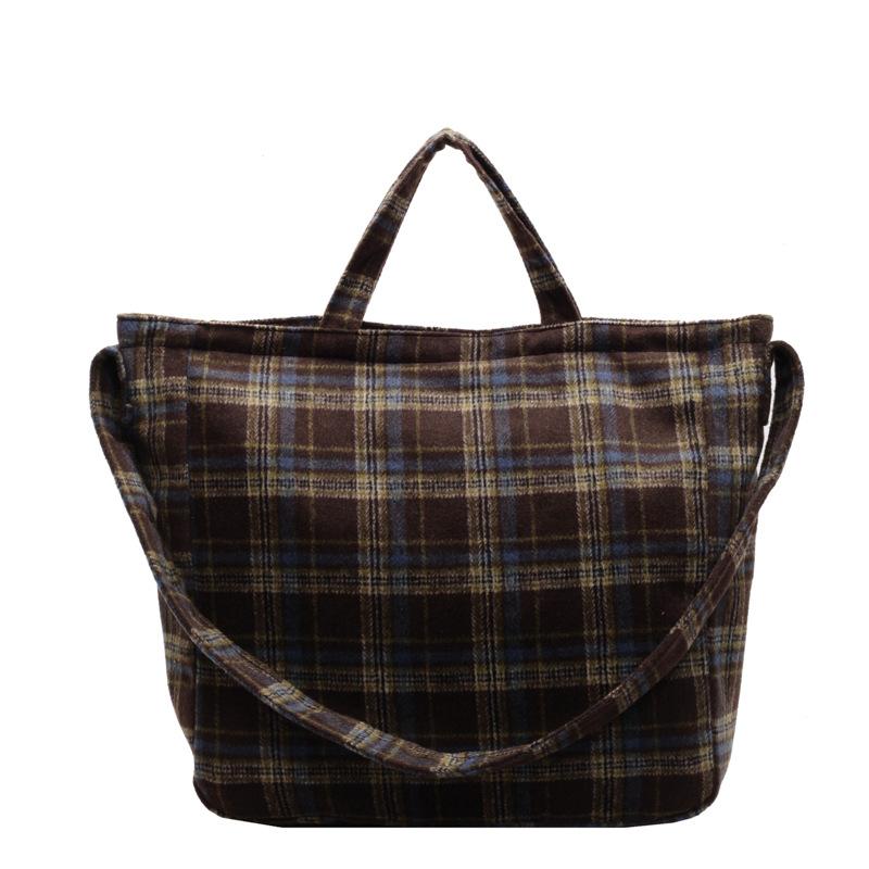 New autumn and winter woolen plaid tote bag women's leisure large-capacity college style shoulder bag underarm bag