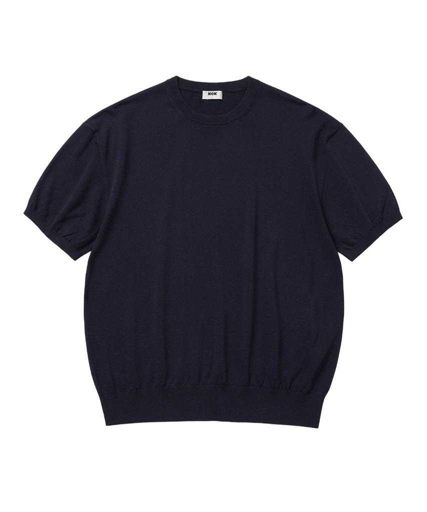 XOX Basic Cool Round Crop Short Sleeve Knit [Navy]