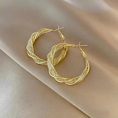 Niche Design Sense Winding Metal Earrings Female Korea Dongdaemun Personality European and American Style Ins Earrings