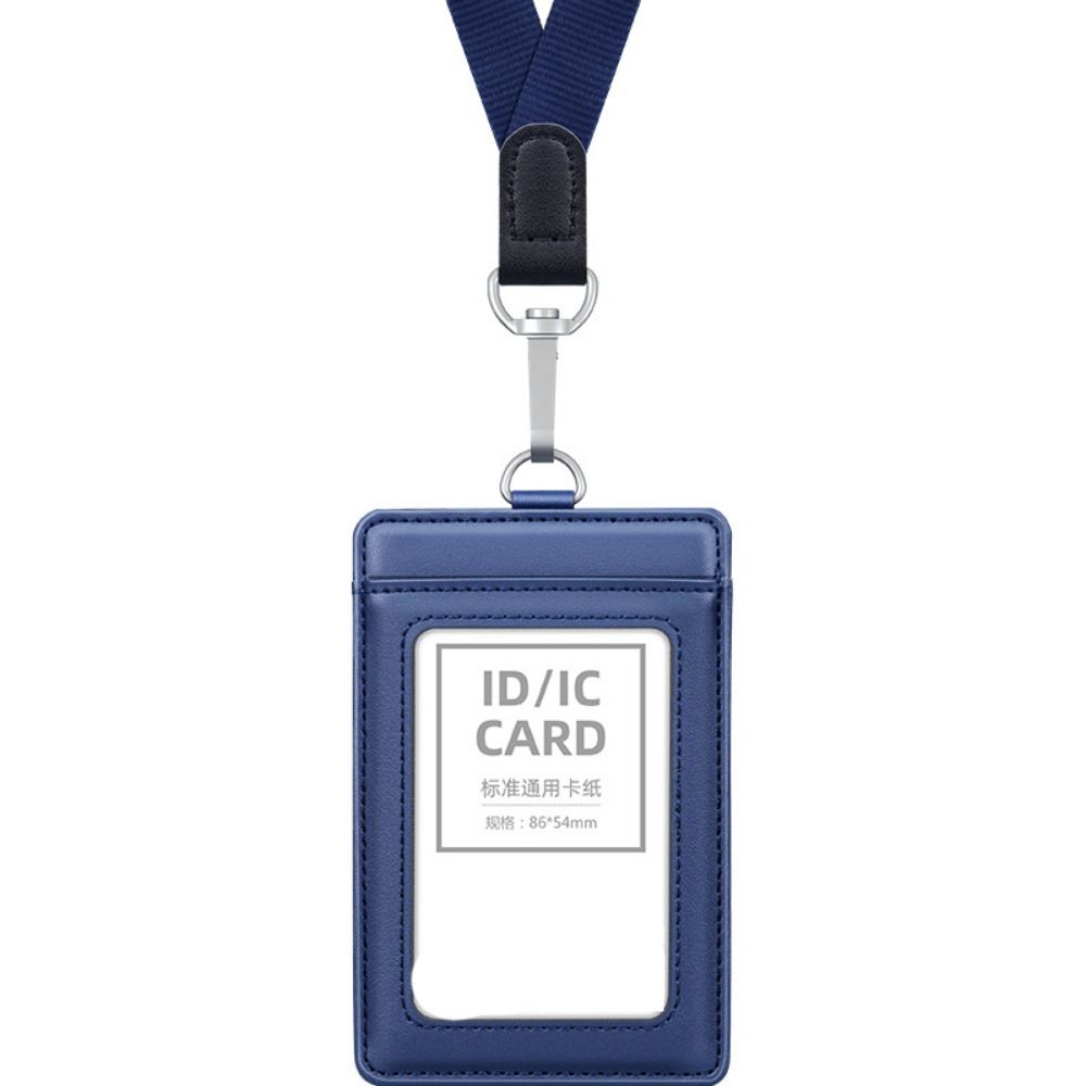 Cowhide Leather ID Card Holder Carabiner Style Neck Strap Doctors Badge Holder with Lanyard Chest Card Work Card Case