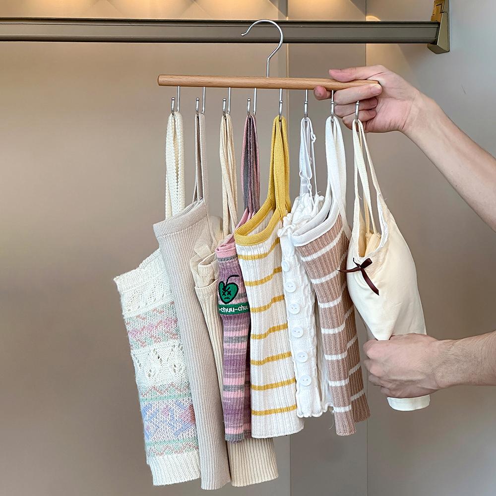 1PC Wooden 8- Hook Suspenders Household Hooks for Clothes Hats Underwear Dormitory Storage Hangers Organization Tool