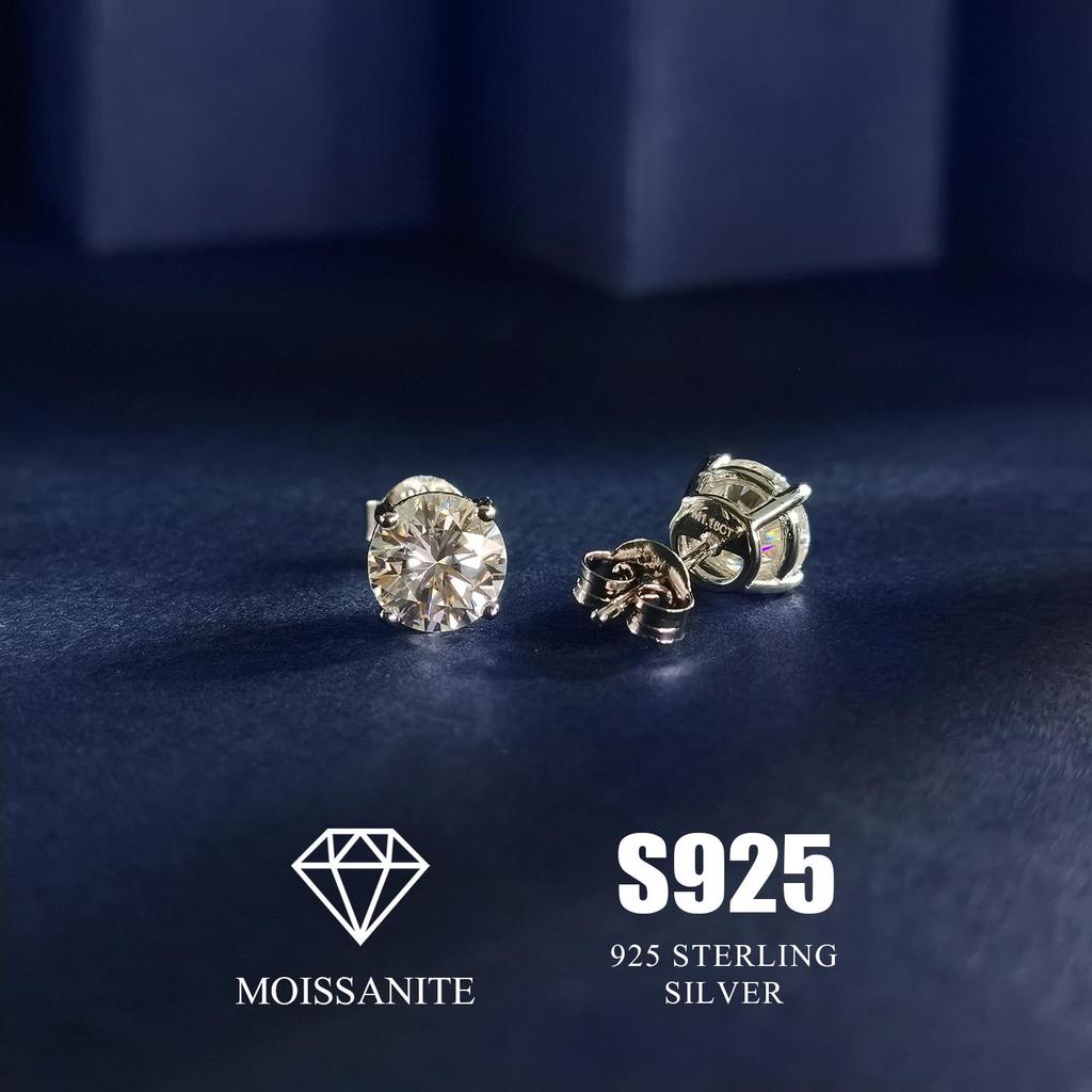 Umcho 5mm Silver Moissanite 925 Sterling Silver Stud Earring