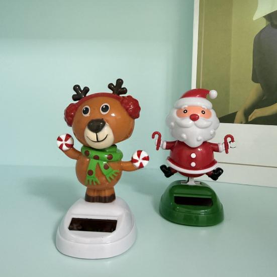 No Battery Solar Toys Powered Dancing Car Ornament, Creative Dashboard Christmas Cartoon Figure for Miniature Holiday Desktop Ornaments Auto Interior