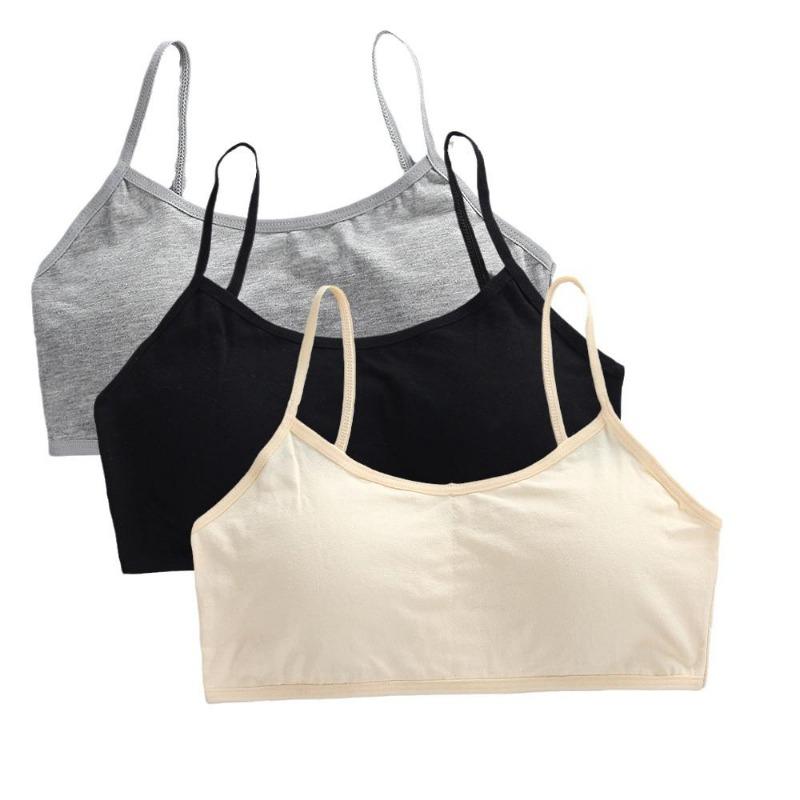 3pcs 8-16 Girls' Underwear Teenage Girls Small Bras Young Children Underwears Student Girls Wireless Solid Underclothes Kids Sports Training Bra Vest