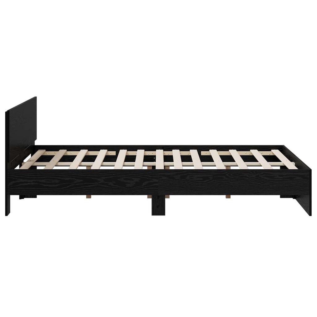 Bed Frame with Headboard Black Oak Effect 140 x 200 cm