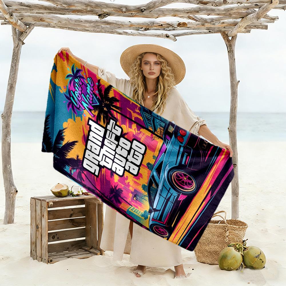 Grand Theft Auto Customize Text Beach Towel Super Soft Microfiber Quickdry Fabric Suitable for Swimming Gym Camping Yoga Vacation