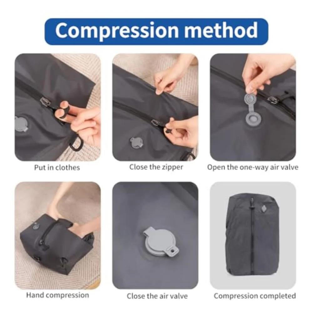 Travel Compression Packing Cubes, Vacuum Sealed Organizer Bags for Luggage, Lightweight Waterproof Clothing Organizers for Men W