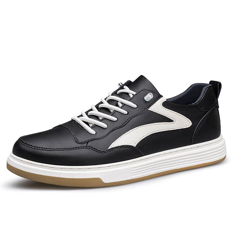 Men s Trendy Spring Low-Top Casual Cowhide Sneakers - Large Size Versatile White Shoes 41 чёрный