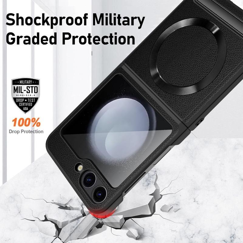 Magnetický stojánek pro Magsafe Pouzdro na telefon pro Samsung Galaxy Z Flip 6 5 Flip6 Flip5 5G Ochranné sklo pantu Kožený kryt