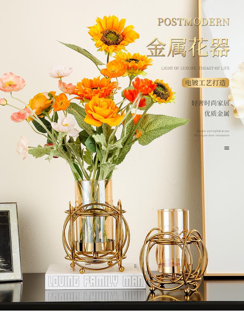 BRGolden Hollow Glass Vase Geometric Semi-circular Stand Floral Vases Terrarium Hydroponics Flower Pot Home Decoration AccessoriesEY