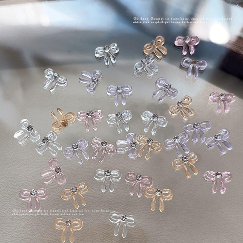 10Pcs Transparent 3D Nail Art  Bow Charms Accessories Parts For Manicure Nails Decoration Supplies