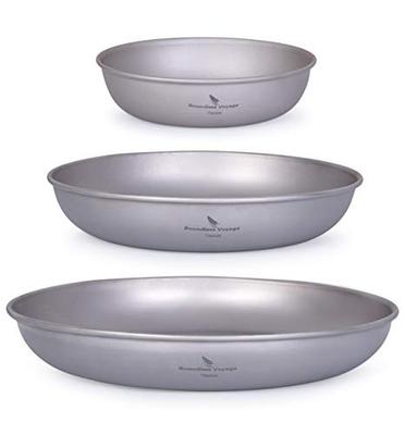 Boundless Voyage Titanium Round Plates, Unbreakable, Rust-Resistant, Lightweight, Pure Titanium, Dishwasher Safe, Perfect for Home, Outdoors, and Camp