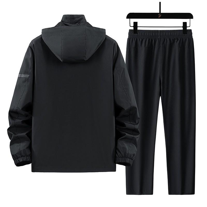 Mens Lightweight Hooded Outdoor Jacket Pants Set Hiking Trekking Fall Casual Sport Wear