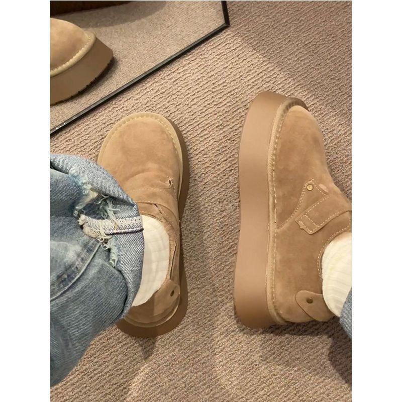 Cotton shoes women's winter velvet outer wear new one-pedal thick-soled heightening big-headed bread shoes snow boots