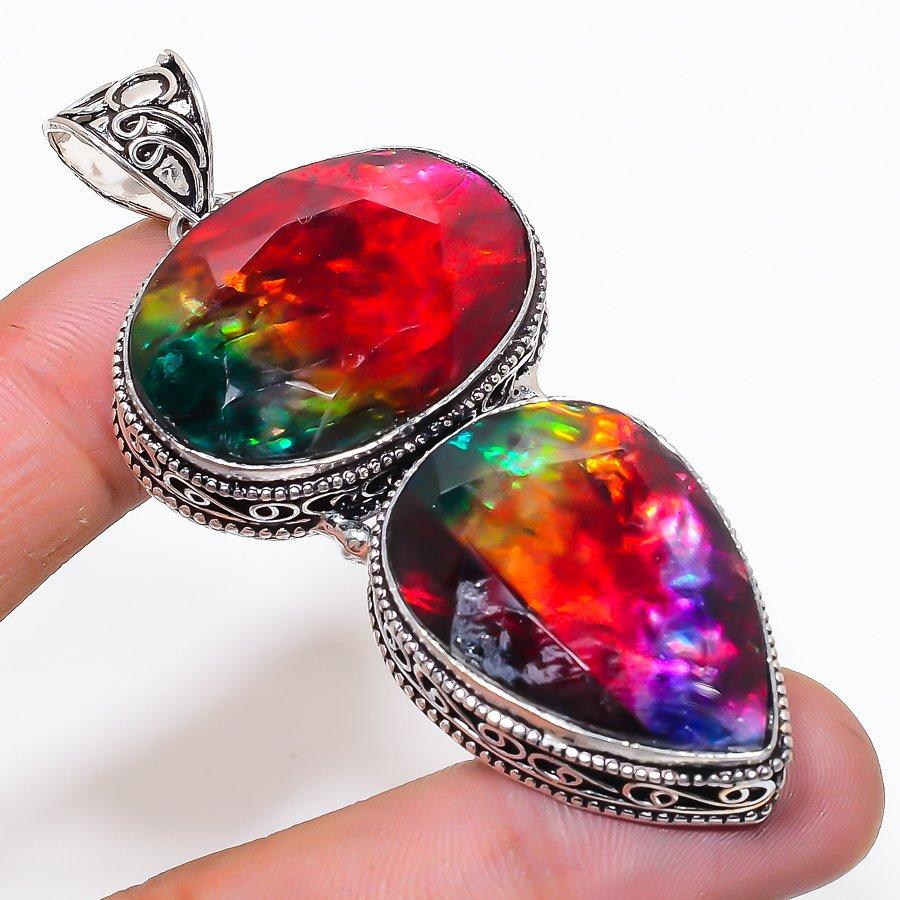 Натуральный амолит Драгоценный камень 925 пробы Стерлинговое серебро Ювелирное изделие Кулон 2,84  AP-14344