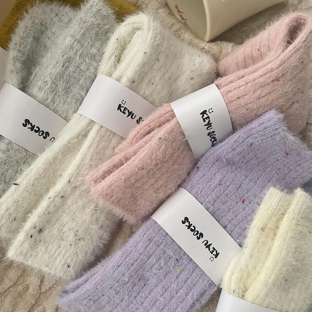 Thickened Warm Mink Fleece Socks Tube Style Color Dot Yarn Stockings Stack Socks