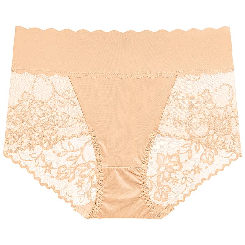 Big Size Lady Summer Sexy Lace Hollow Out No Mark Breathable High Waist Triangle Briefs