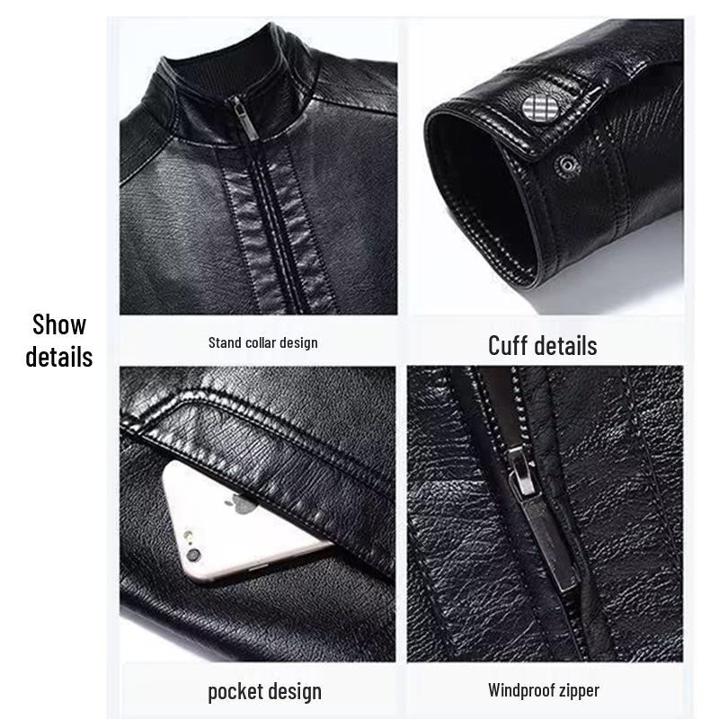 2024 Men's Winter PU Leather Jacket - Slim Fit for Middle-Aged and Elderly