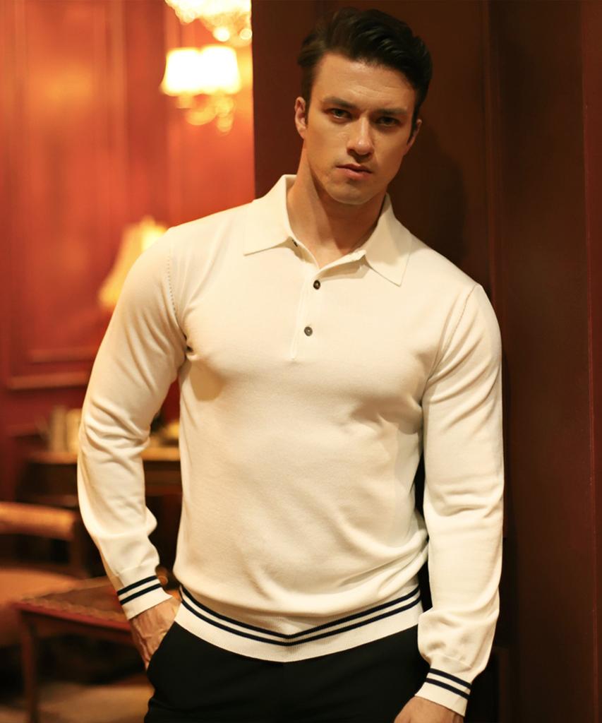 BOASTFIT Signature Muscle Fit Striped Long Sleeve Knit White
