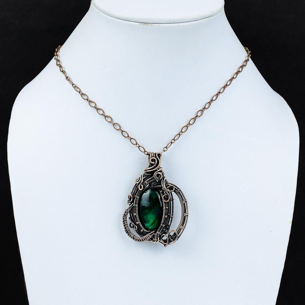 Dark Green Fire Labradorite Pendant Copper Wire Wrapped Gemstone Pendant Dainty Copper Jewelry Handmade Pendant Amazing Pendant Gift For Her