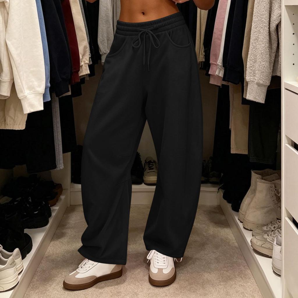 Women's Casual Sweatpants with Drawstring Elastic Waist, Wide Leg and Pockets for Everyday Wear
