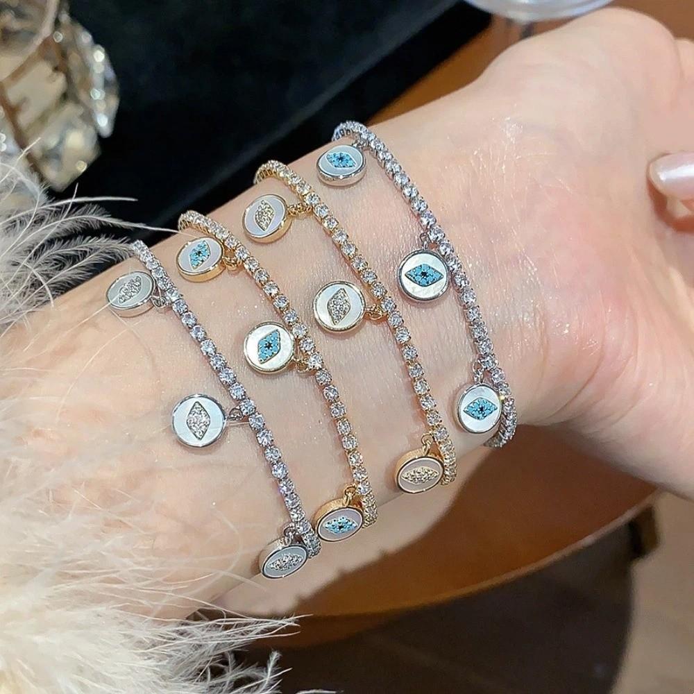 Luxury Vintage Devil's Eye Bracelet Devil's Eye Imitation Shell Rhinestone Devil's Eye Bangle Aesthetic Copper Zircon