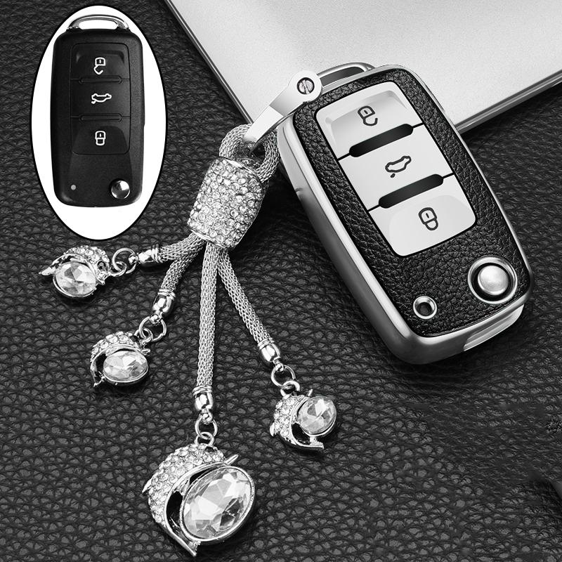 Qsvbk7 TPU Car Key Case Cover for Volkswagen VW Golf Bora Jetta Polo Golf Passat B8 for Skoda Octavia A5 A7 Fabia Seat Ibiza Leon