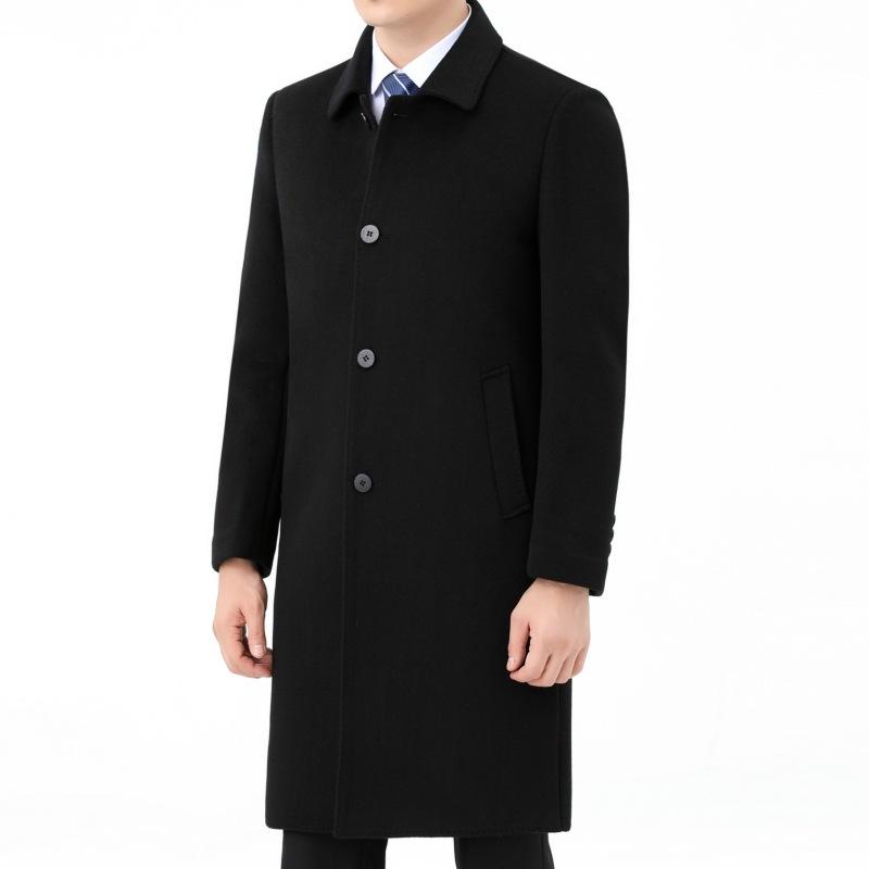 Double-sided cashmere coat for men, long woolen woolen down liner jacket, winter middle-aged woolen casual long windbreaker