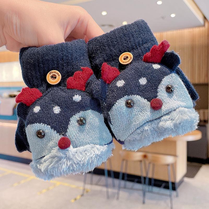 Children's small gloves baby half finger cover girls and boys thickened warm windproof five fingers foreign style Christmas